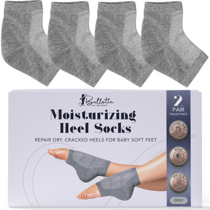 Ballotte Heel Socks for Dry Cracked Feet Women | Gel-Lined Moisturizing Heel Socks | Moisturizing Heel Socks for Cracked Heels | Moisturizing Socks for Women Overnight Repair (2 Pairs, Gray)