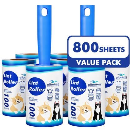 Lint Rollers for Pet Hair Extra Sticky, 800 Sheets (8 Rollers) Mega Value Set Roller with 2 Upgraded Handles, Removal Tool Clothes, Furniture, Carpet, Dog & Cat Remover