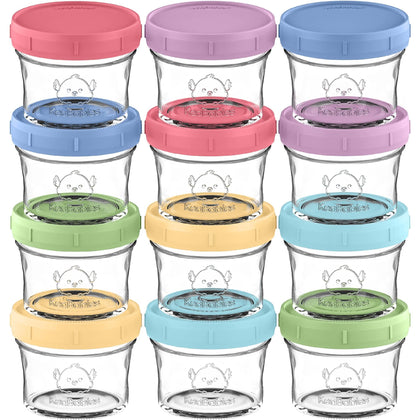 KeaBabies 12-Pack Glass Baby Food Containers - 4 oz Leak-Proof, Microwavable Baby Food Storage Containers, Baby Food Freezer Tray, Puree Glass Baby Food Jars, Baby Bullet Jars with Lids (Nord)