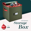 Christmas Ornament Storage - Stores up to 64 Holiday Ornaments, Adjustable Dividers, Zippered Top, Two Handles. Attractive Storage Box Keeps Holiday Decorations Clean and Dry for Next Season. (Green)
