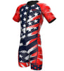 Sparx Mens Triathlon Suit - Aero Triathlon Suit Men - Short Sleeve Tri Suit Racesuit (Medium, US Flag)