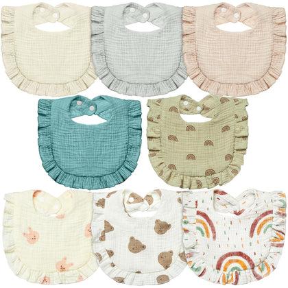 Lictin Muslin Bibs for Baby Neutral - 8 Pack Baby Muslin Bibs Drool Bandana Cotton, Snap Muslin Bibs for Boys Girls Toddlers Infants Teething, Absorbent & Soft