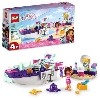 LEGO Gabby's Dollhouse Gabby & Mercats Ship & Spa 10786 Building Toy for Fans of The DreamWorks Animation Series, Boat Playset, Beauty Salon and Accessories for Imaginative Play for Kids Ages 4+