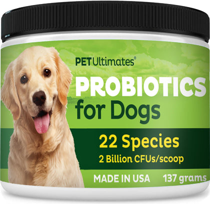 Pet Ultimates Probiotics for Dogs - 22-Species Dog Probiotics for Dog Digestive Support & Dog Antibiotics Recovery - Skin and Coat Supplement for Dogs Enhances Vitality - Dog Health Supplies (137 gr)