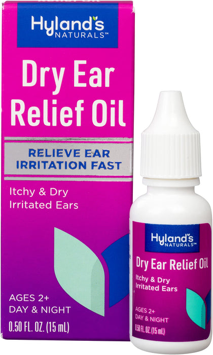 Hyland's Naturals Dry Ear Relief Oil, Relieve Ear Irritation Fast, for Itchy & Dry Irritated Ears, Ages 2+, Day & Night Drops, 0.5 Ounce