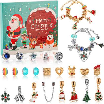 Advent Calendar 2023 Bracelets for Girls with 24 Days Christmas Countdown Calendar, 24pcs DIY Charm Jewelry Making Kit, Christmas Gift for Kids Teens Women