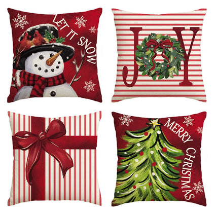 AVOIN colorlife Merry Christmas Let It Snow Joy Stripes Gift Box Red Throw Pillow Covers, 18 x 18 Inch Xmas Tree Holiday Cushion Case Decoration for Sofa Couch Set of 4