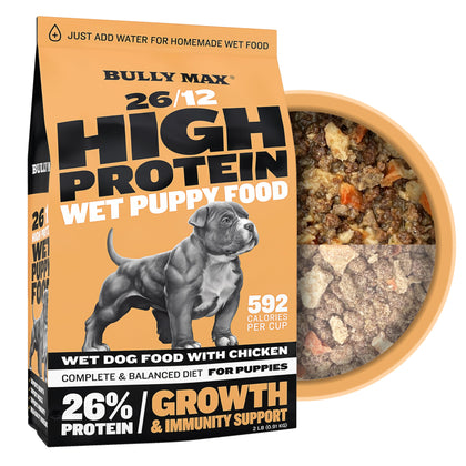 Bully Max Wet Puppy Food | Instant Fresh Dehydrated Dog Food Puppies - Small Dog Food and Large Breed Puppy Food | 2 Dry Pounds (Makes 5.5 lbs. of Wet Dog Food)