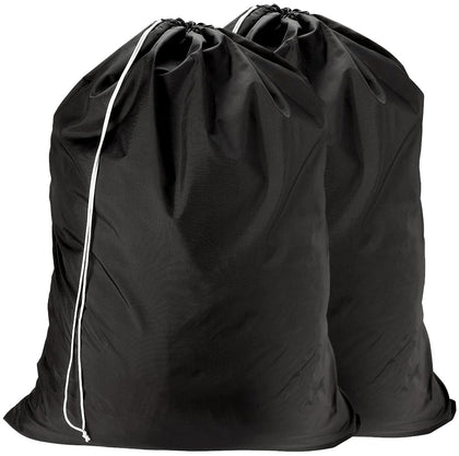 Handy Laundry Nylon Laundry Bag, Locking Drawstring Closure & Machine Washable, Large Bags Will Fit a Laundry Basket or Hamper and Strong Enough to Carry up to Three Loads of Clothes, (Black, 2-Pack)