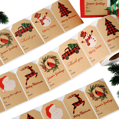AREOK Christmas Gift Tag Stickers for Gifts, 504 Pcs Christmas Name Tags Stickers for Christmas Presents, to from Christmas Labels Stickers for Gifts Kraft Xmas Happy Holiday Gift Tags Self-Adhesive