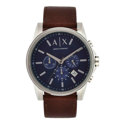 AX Armani Exchange Men's Chronograph Silver Stainless Steel and Brown Leather Band Watch (Model: AX2435)