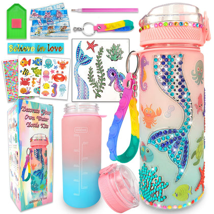 EDsportshouse Decorate Your Own Water Bottle Kits for Girls Age 4-6-8-10,Mermaid Gem Diamond Painting Crafts,Fun Arts and Crafts Gifts Toys for Girls Birthday Christmas(Mermaid)