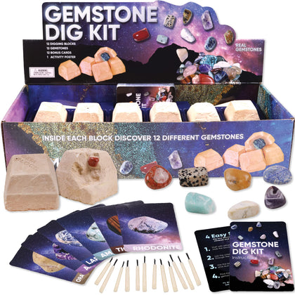 Hapinest Gemstone Rock Dig Kit for Kids | Dig 12 Gems | Geology Science STEM Projects Gifts for Boys and Girls Ages 6 7 8 9 10 11 12 Years and Up