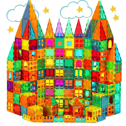 CuteTiger Magnetic Tiles, Magnet Tiles, 100 Pcs Magnetic Building Blocks No Cars, Square Building Castle, Preschool Toys, STEM Stacking Construction Montessori Toys for Kids