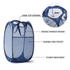 Mesh Pop Up Laundry Hamper with Durable Handles - Portable Collapsible Clothes Baskets for Dorm, Bathroom & Travel (Blue)