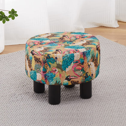 Cpintltr Linen Ottoman Round Footrest Stool Upholstered Step Stool Ottomans Sofa Stool 4 Wood Legs with Anti-Slip Pads Modern Accent Home Decor Suitable for Living Room Bedroom Entryway Peacock