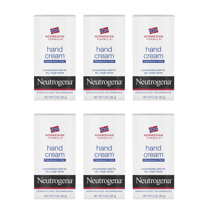 Neutrogena Norwegian Formula Moisturizing Hand Cream Formulated with Glycerin for Dry, Rough Hands, Fragrance-Free Intensive Hand Lotion, 2 oz, Pack of 6 (Package may vary)