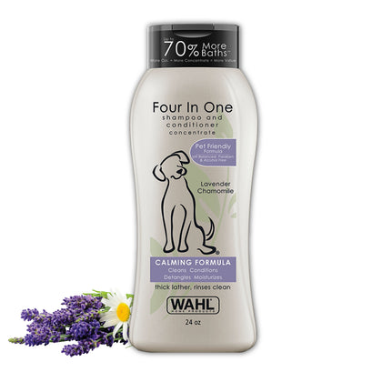 Wahl USA 4-in-1 Calming Pet Shampoo for Dogs - Cleans, Conditions, Detangles, & Moisturizes with Lavender Chamomile - Pet Friendly Formula - 24 Oz - Model 820000A