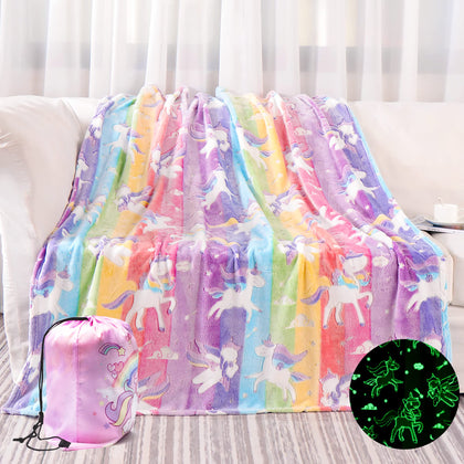LIFEYJ Glow in The Dark Blanket Unicorns Gifts for Girls, Soft Blanket 3 4 5 6 7 8 9 10 Year Old Girl Gifts, Toddler Girls Toys Age 6-8, Gifts for Girls for Christmas Birthday Gifts, 50
