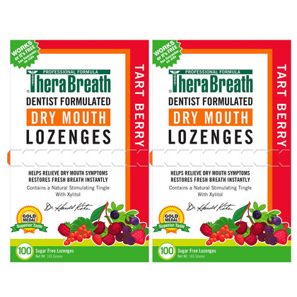 TheraBreath Dry Mouth Lozenges with ZINC, Tart Berry Flavor, 100 Count (Pack of 2)