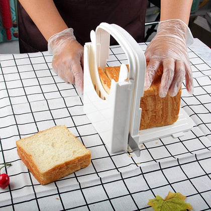 Bread Slicer Toast Cutting Adjustable Roast Loaf Slicer Cutter Foldable Compact Toast Slicing Machine Plastic Bread Slicer for Homemade Bread Foldable Kitchen Baking Tools, Upgrated 1pc