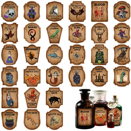 120 Pcs Creepy Halloween Animal Apothecary Bottle Labels Stickers Medicine Bottle Label Laminated Ready to Use for Party Decoration Party Gifts and Photo Props (Trendy)