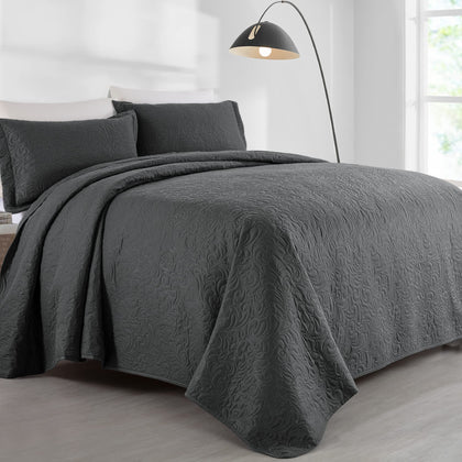 HOMBYS Alaska King 132x 120 Bedspread Coverlet Set, 3 Piece Lightweight Oversized King Quilt Bedding Set with Matching Shams, Grey