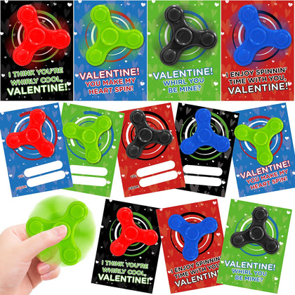 28 Packs Valentines Cards with Fidget Spinner for Kids, Stress Relief Hand Finger Spinner Fidget Toy for Valentine's Classroom Exchange, Valentine's Party Favors, Party Game Prizes