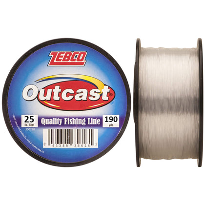 Zebco Outcast Monofilament Fishing Line, 190-Yards, 25-Pound, Low Memory and Stretch, High Tensile Strength, Clear