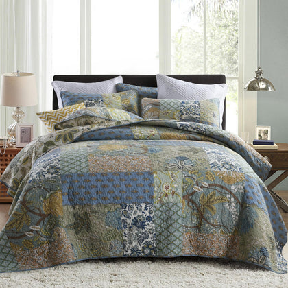 Secgo King Size Comforter Set- 100% Cotton Quilt King Size Set, Green, Sage bedspreads (98 * 106 Inch) with 2 Pillow Shams, Patchwork Reversible Lightweight Bedding