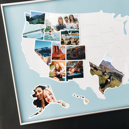 USA Photo Map - 50 States Travel Map - 24 x 36 in - Printed on Flexible Vinyl - Rewritable Double Layer Map of United States - Includes Secure Photo Maker - Unframed - Blue