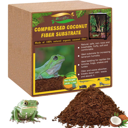 ZeeDix 10LB Compressed Coconut Fiber Substrate, 100% Organic Coco Coir Fiber Brick Husk Substrate Bedding for Reptiles, Geckos, Lizards, Tortoises, Ball Python, Frogs