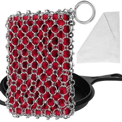 Herda 316L Cast Iron Scrubber, Skillet Chainmail Scrubber for Cast Iron Pan - Chain Mail Scrubber Cast Iron Sponge - Metal Scrubber Cast Iron Skillet Cleaner, Wok, Dutch Oven Cleaning Chain Scrubber