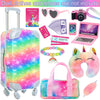 K.T. Fancy 23 PCS 18 Inch Girl Doll Accessories Suitcase Luggage Travel Set Including Rainbow Suitcase Rainbow Bag Camera Computer Cell Phone Neck Pillow Eye Mask Glasses Gift for Christmas(NO Doll)