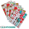 144 PCS Christmas Sticker Labels, Self Adhesive Name Tags Christmas Wrapping Paper Stickers, Santa Snowmen Xmas Tree Deer Festival Birthday Wedding Holiday Decorative Decals Present Labels