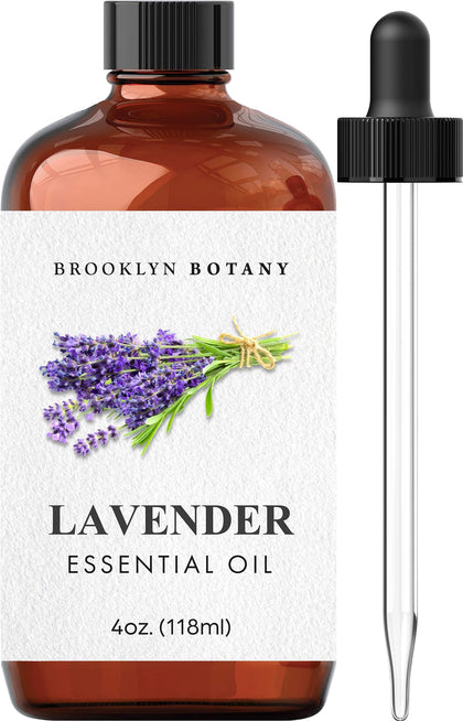 Brooklyn Botany Lavender Essential Oil - 100% Pure and Natural - Therapeutic Grade with Dropper - for Aromatherapy and Diffuser - 4 Fl. OZ