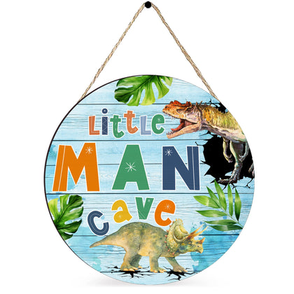 Little Man Cave Sign, Dinosaur Nursery Decor for Boys, Baby Boy Nursery Wooden Wall Sign for Room, Bedroom, Playroom, Living Room