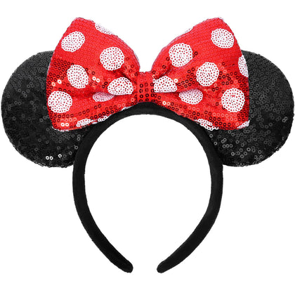 UNSPAZ Mouse Ears Headbands, Sequin Mouse Ears for Women Girls Boys, Shiny Bow Headband for Cosplay Costume Party Decorations Hair Accessories (Polka Dots)