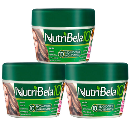 NUTRIBELA10 Hair Mask for damaged dry Restoration treatment with Avocado Argan Collagen Coconut oil Keratin Aloe Vera Vitamin E Serum Shea Butter Deep Conditioner Curly Frizzy 9.5 Onz 3 pcs pack