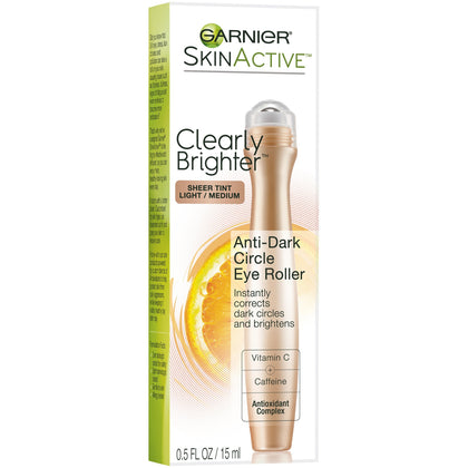 Garnier SkinActive Clearly Brighter Anti-Dark Circle Eye Roller, Sheer Tint Light/Medium, 0.5 Fl Oz (15mL), 1 Count (Packaging May Vary)