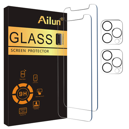 Ailun 2 Pack Screen Protector for iPhone 12 Pro Max [6.7 inch] + 2 Pack Camera Lens Protector, Case Friendly Tempered Glass Film,[9H Hardness]- HD [4 Pack]