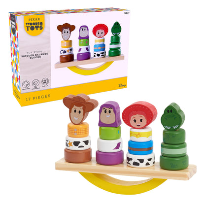 Disney Wooden Toys Toy Story Balance Blocks, 17-Piece Set Features Woody, Buzz Lightyear, Jessie, and Rex, Officially Licensed Kids Toys for Ages 18 Month by Just Play