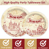 chiazllta 96 Pcs Wizard Party Paper Plate and Napkins Magical Wizard Tableware Wizard Theme Party Plates Vintage Castle Birthday Plates and Welcome Wizard Napkins Plates for Party Favors 24 Guests