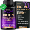 Biotin with Hyaluronic Acid, Collagen & Keratin - Vitamins for Hair Growth Support - Supplement for Women, Men - 25000 mcg Pills - Made in USA - B1 B2 B3 B6 B7 - Nails & Skin - 60 Capsules