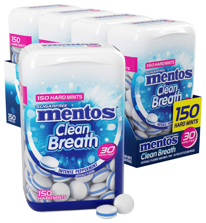 Mentos Clean Breath Sugarfree Hard Mint, 150pc, Intense Peppermint (Pack of 4 Bottles)