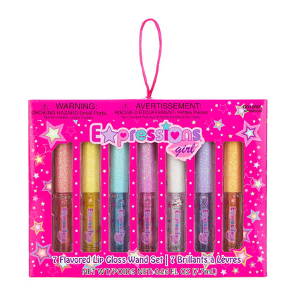 Expressions girl 7pc Fruity Flavored Lip Gloss Set - Lip Gloss in Assorted Fruity Flavors, Teen Girls Party Favors, Non Toxic Makeup for Kids & Teens
