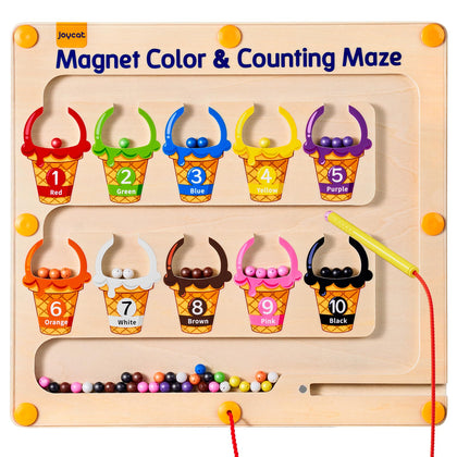 JoyCat Magnetic Color and Number Maze - Montessori Wooden Color Matching Counting Magnet Puzzle Board-Toddler Fine Motor Skills Learning Toys for 3 4 5 Year Old Girls Boys