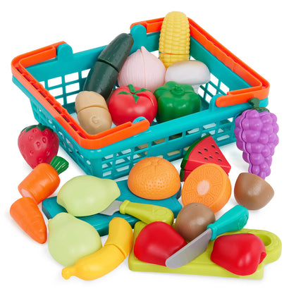 Battat- Play Food Toys For Kids - Food Set With Cutting Boards And Accessories - Farmers Market Produce Basket- Toddler Pretend Fruit- Farmers Market Produce Basket- 2 years +