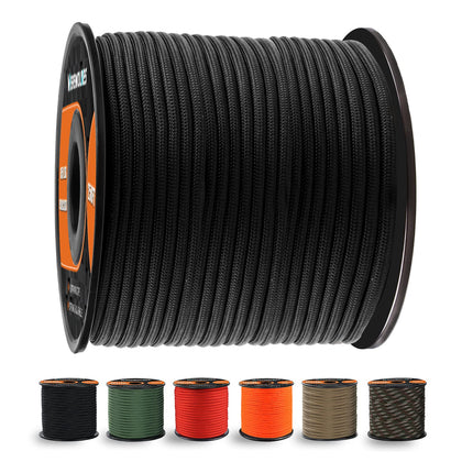 650lb Paracord/Parachute Cord - 9 Strand Paracord Rope 100', 200' Spools of Parachute Cord, Type III for Camping, Hiking and Survival (Black, 100 Feet)