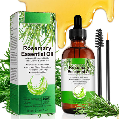 Rosemary Oil for Hair Growth organic (4.04 Oz), 100% Pure Organic Rosemary Oil for Eyebrow and Eyelash, for Improves Blood Circulation, Scalp Stimulator Hair Growth Oil